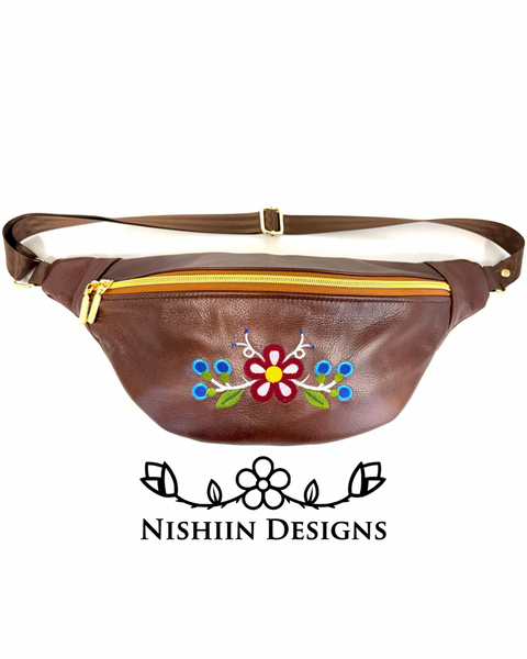 Nishiin Designs Leather Cross Body/Waist Bag (Double Zipper Pull) Brown