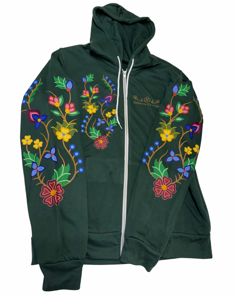 Nishiin Designs Full Zip Hoodie in Forest Green