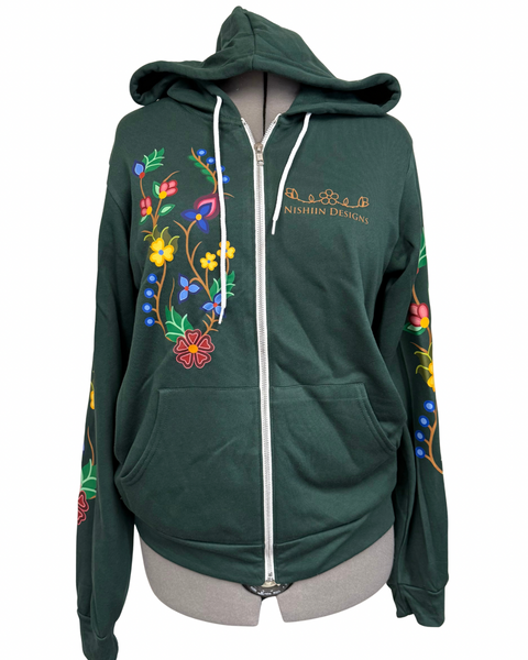 Nishiin Designs Full Zip Hoodie in Forest Green