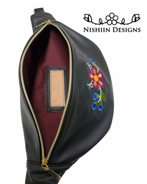 Nishiin Designs Leather Cross Body/Waist Bag (Double Zipper Pull) Black