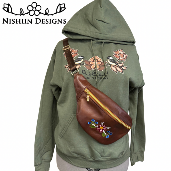 Nishiin Designs Leather Cross Body/Waist Bag (Double Zipper Pull) Brown
