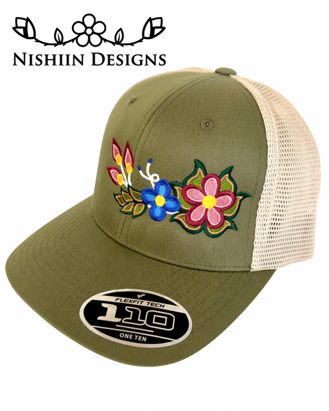 Nishiin Designs 110 Flex Fit Baseball Cap - Snap Back in Olive Green