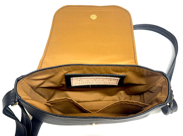 10. Nishiin Designs Messenger Style Cross Body Purse - Black Italian Leather
