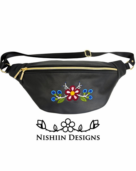 Nishiin Designs Leather Cross Body/Waist Bag (Double Zipper Pull) Black