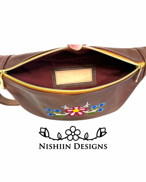 Nishiin Designs Leather Cross Body/Waist Bag (Double Zipper Pull) Brown