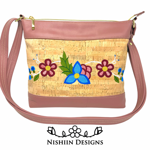 Nishiin Designs Cross Body Purse - Cork and Mauve Pink Leather