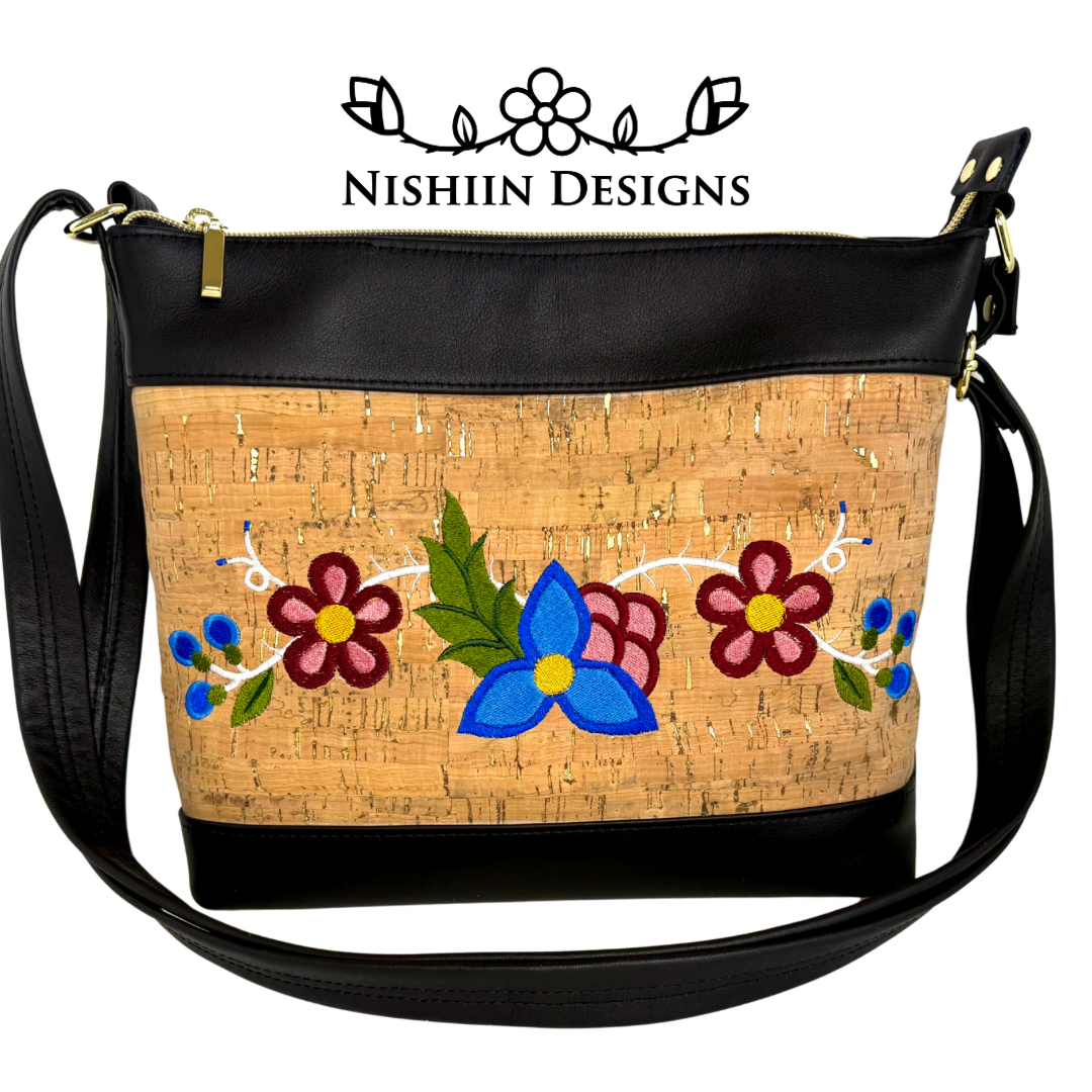 Nishiin Designs Cross Body Purse - Cork and Black Leather