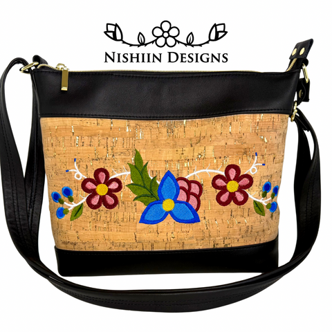 Nishiin Designs Cross Body Purse - Cork and Black Leather