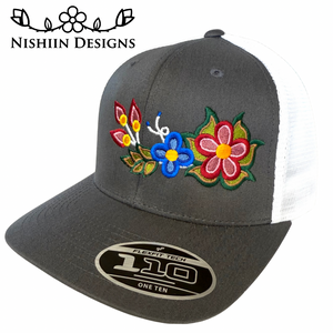 Nishiin Designs 110 Flex Fit Baseball Cap - Snap Back in Grey/White