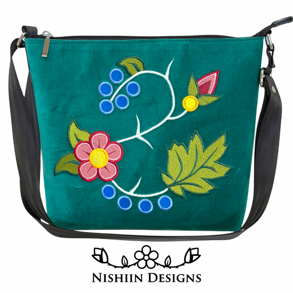 Teal Velveteen Nishiin Designs Cross Body Purse - Silver Hardware