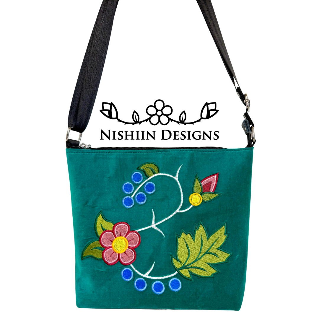 Teal Velveteen Nishiin Designs Cross Body Purse - Silver Hardware
