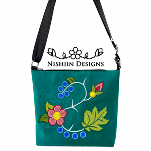 Teal Velveteen Nishiin Designs Cross Body Purse - Silver Hardware