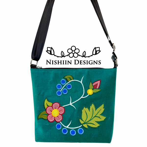 Teal Velveteen Nishiin Designs Cross Body Purse - Silver Hardware