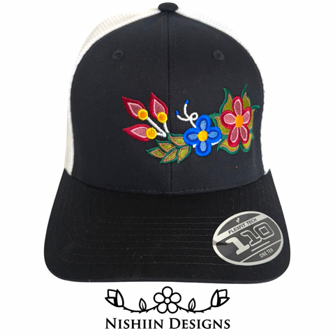 Nishiin Designs 110 Flex Fit Baseball Cap - Snap Back in Black/White