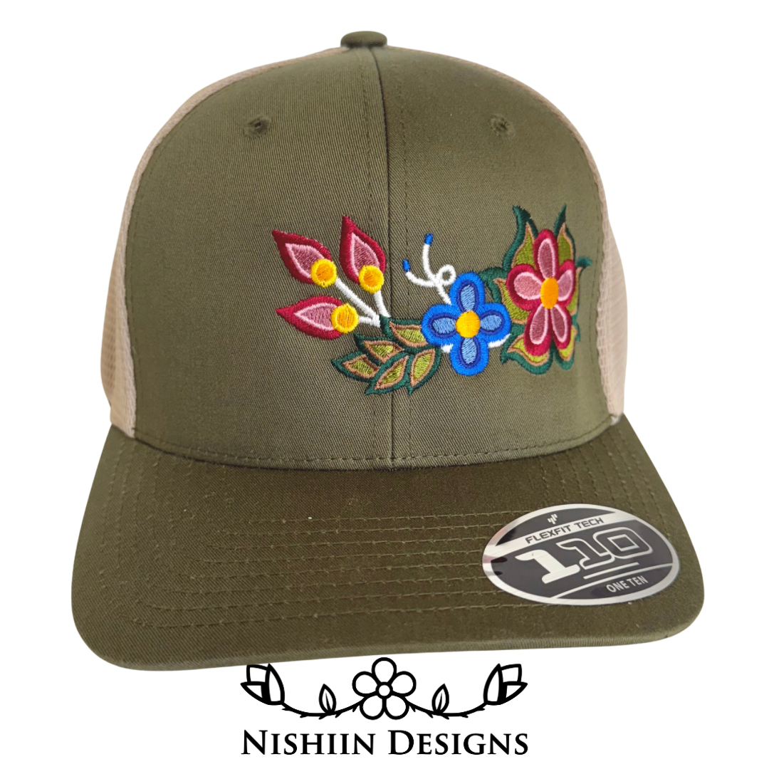 Nishiin Designs 110 Flex Fit Baseball Cap - Snap Back in Olive Green