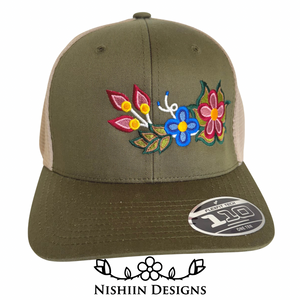 Nishiin Designs 110 Flex Fit Baseball Cap - Snap Back in Olive Green